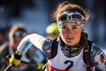 skier woman in biathlon
