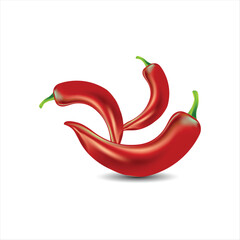 Realistic red hot natural chili pepper, isolated image with shadow vector illustration