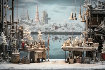 Winter Industrial Scenes - Generative AI - obrazy, fototapety, plakaty
