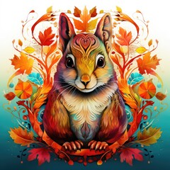 Colorful squirrel mandala art on white background. Design print for t-shirt