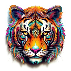 Colorful tiger mandala art on white background.