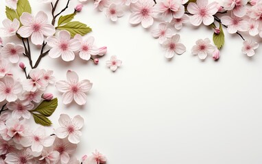 Fototapeta na wymiar Pink blossom flowers at the white background for design.
