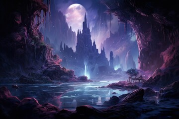 Frozen Waterfalls at Night - Generative AI