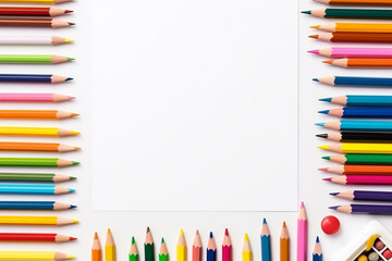Fototapeta premium Color pencils positioned randomly with copy space. Back to school concept