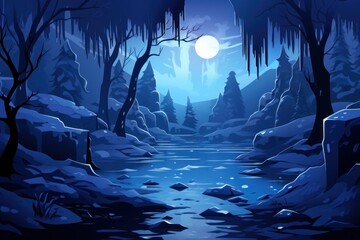 Frozen Waterfalls at Night - Generative AI