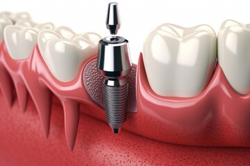 Dental implantation, teeth with implant screw, 3d illustration, Generative AI 