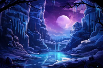 Frozen Waterfalls at Night - Generative AI