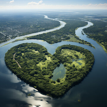 heart shaped wetlands. imiginary concept for international wetlands day celebration