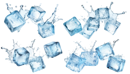 Set of flying melting ice cubes, cut out