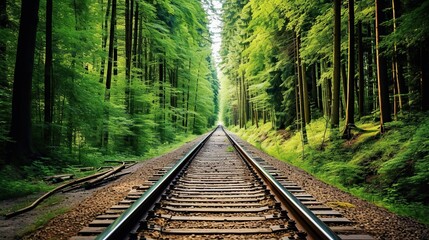 Obraz premium Railway stretches into the distance through the trees