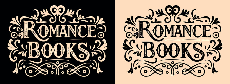 Romance books lettering ornamental frame. Dark academia Victorian era style retro baroque vintage aesthetic. Spicy fantasy dark romance reader decorative text for t-shirt design and print vector.