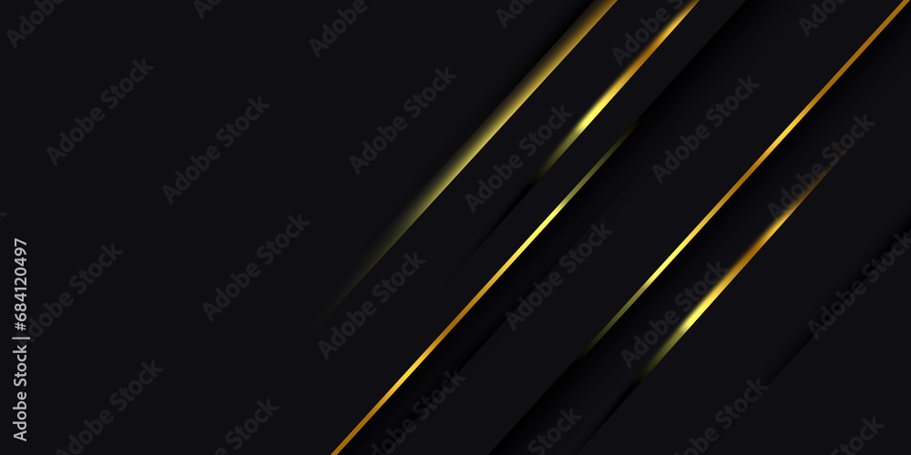 Aufkleber black luxury abstract background overlap layers on dark space with golden lines effect decoration. g