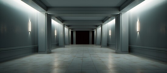 Long corridor in a building rushing across with motion blur. AI generated image