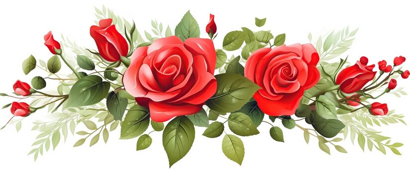 Red rose flowers composition set isolated white background. AI generated image