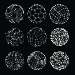 3D sphere mesh grid. Ball or sphere in grid of line. 3D abstract object in wireframe of lines and dots. Vector illustration.