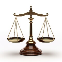 Luxury a golden scales of Justice on white background. AI generated image