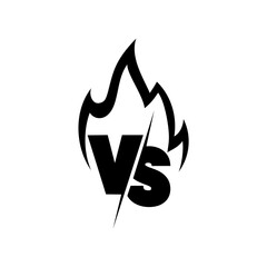 Versus sign surrounded by flames. Black and white symbol. Vector illustration