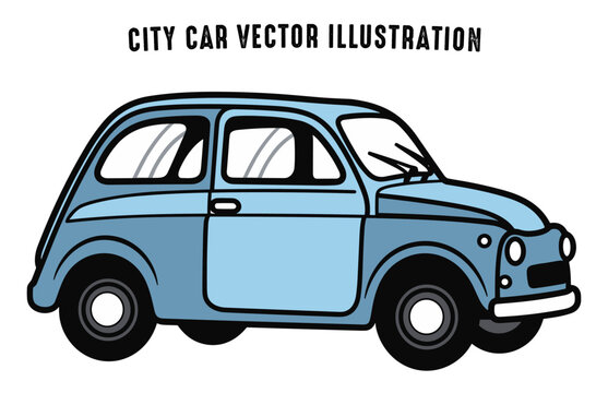 City Car flat illustration isolated on a white background, Mini Car vector in cartoon style outline