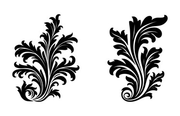 Acanthus Silhouette Vector art isolated on a white background, Vintage Baroque Ornament black Clipart
