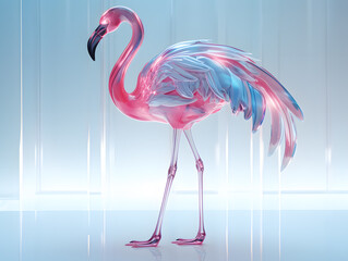 Flamingo in pink and blue neon light. 3d rendering