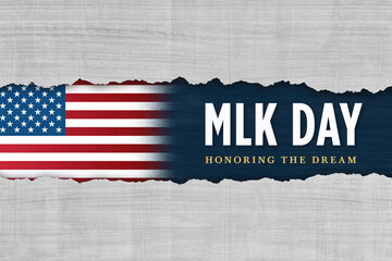 MLK Day torn ripper paper with United States flag background