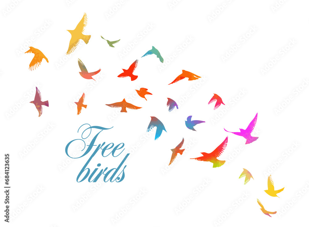 Wall mural a flock of colored birds. hand drawing. free birds. not ai, vector illustration