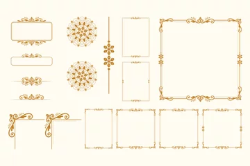 Foto op Plexiglas Set Of Golden Vintage ornament with border, frame, crown, mandala and luxury elements, suitable for vintage design or wedding invitation card © Maryam Hamila