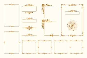Set Of Golden Vintage ornament with border, frame, crown, mandala and luxury elements, suitable for vintage design or wedding invitation card - obrazy, fototapety, plakaty