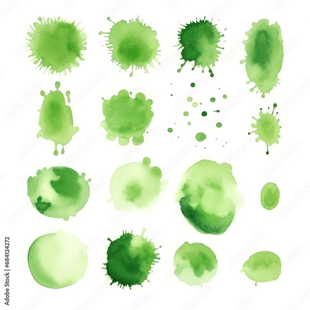Poster set of watercolor paint stains blobs and splashes on white