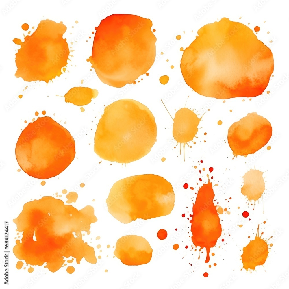 Poster set of watercolor paint stains blobs and splashes on white
