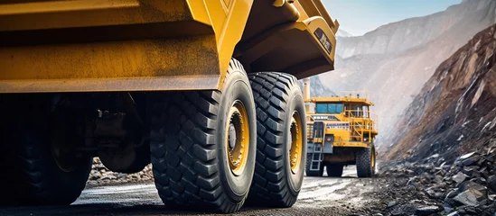 Fotobehang closeup big yellow mining truck for anthracite coal © Mas