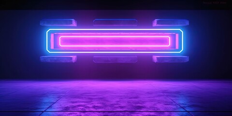 Cyber Neon Led Studio Big Panel Lights Blue Purple Glowing Lights On Dark Empty Grunge Concrete Room Background