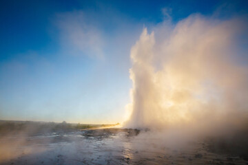 Great view of Strokkur geyser. Location place Geyser Park, Hvita river, Haukadalur valley area,...