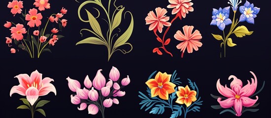 Flowers set 3d elements drawing concept. AI generated image