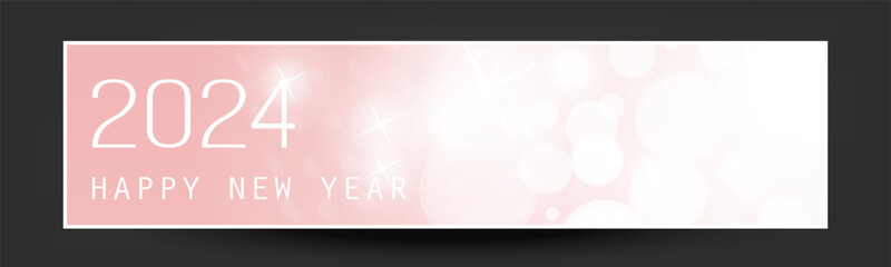 Abstract Pink and White Glossy Horizontal Christmas, New Year Header or Banner, Blurry Vector Design with Bokeh Effect for Year 2024