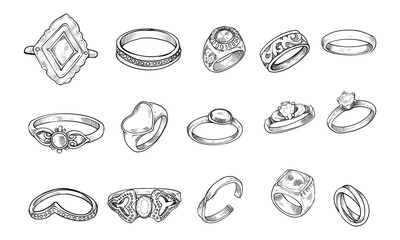 ring jewelry handdrawn illustration engraving - obrazy, fototapety, plakaty