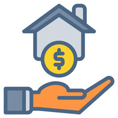 Hand home icon or logo illustration filled outline color style. Business and finance icons