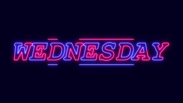 Wednesday 4K Video. Day of week with transparent background. Wednesday neon lettering