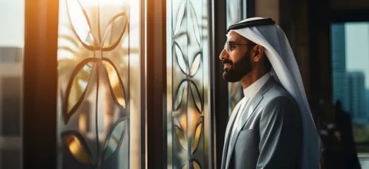 Crédence de cuisine en verre imprimé Dubai Muslim businessman in a traditional white