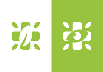 simple eye leaf health and clinic logo design
