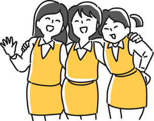 肩を組む三人の女性社員
