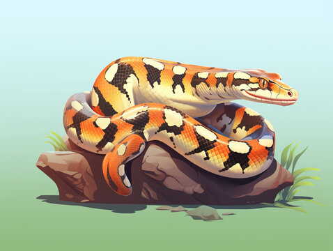 illustration, Ball Python (Python regius) on plain background, super sharp, almost no bokeh, --ar 4:3 --style raw --v 5.2 Job ID: e6851c1e-323c-4282-a3af-c3ca0edd929b