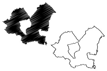 Eisenstadt-Umgebung district (Republic of Austria or Österreich, Burgenland state) map vector illustration, scribble sketch Bezirk Kotar Željezno-okolica map