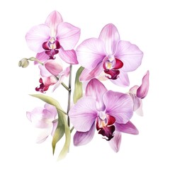 Naklejka na ściany i meble watercolor orchid flowers illustration on a white background.