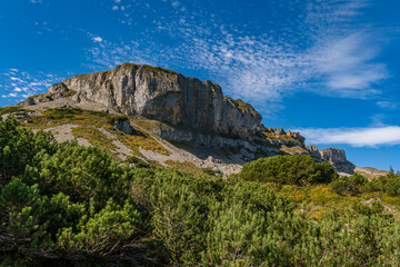 Fototapeta premium Autumn mountain tour on the Hoher Ifen in the Kleinwalsertal Allgau Alps