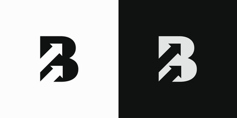 Vector logo illustration of abstract letter B with growth arrow - obrazy, fototapety, plakaty