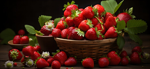 Fresh strawberries and fruit in a basket