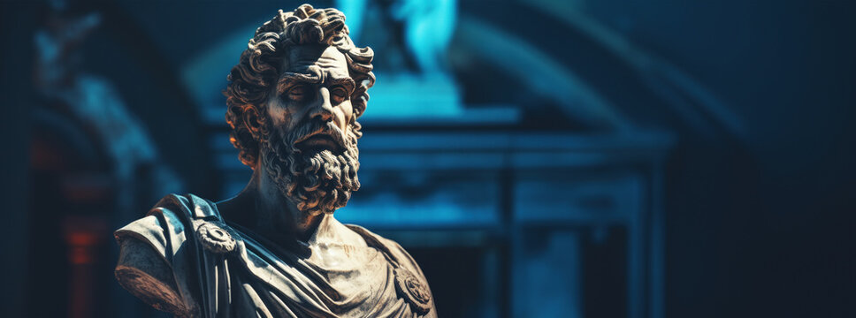 Portrait of a gentle and flawless stoic marble statue. Perfect for background and quotes. With copy space.