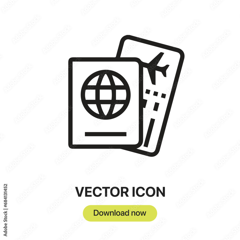 Fototapete passport icon vector. linear-style sign for mobile concept and web design. passport symbol illustrat
