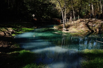 Deep blue sulphurean water of Lavino river park, Scafa, Abruzzo, Italy